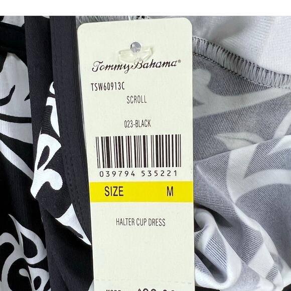 Tommy Bahama Spa Dress Womens M Black White Scroll Halter Cup Cover Up Resort - Picture 12 of 16